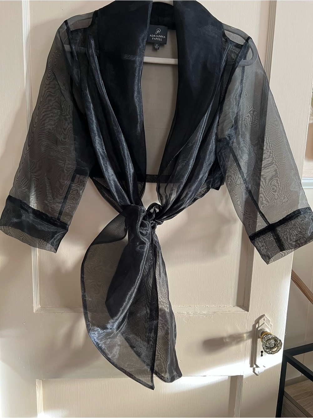 Adrianna Papell Black Sheer Tie-Front Bolero Jacket